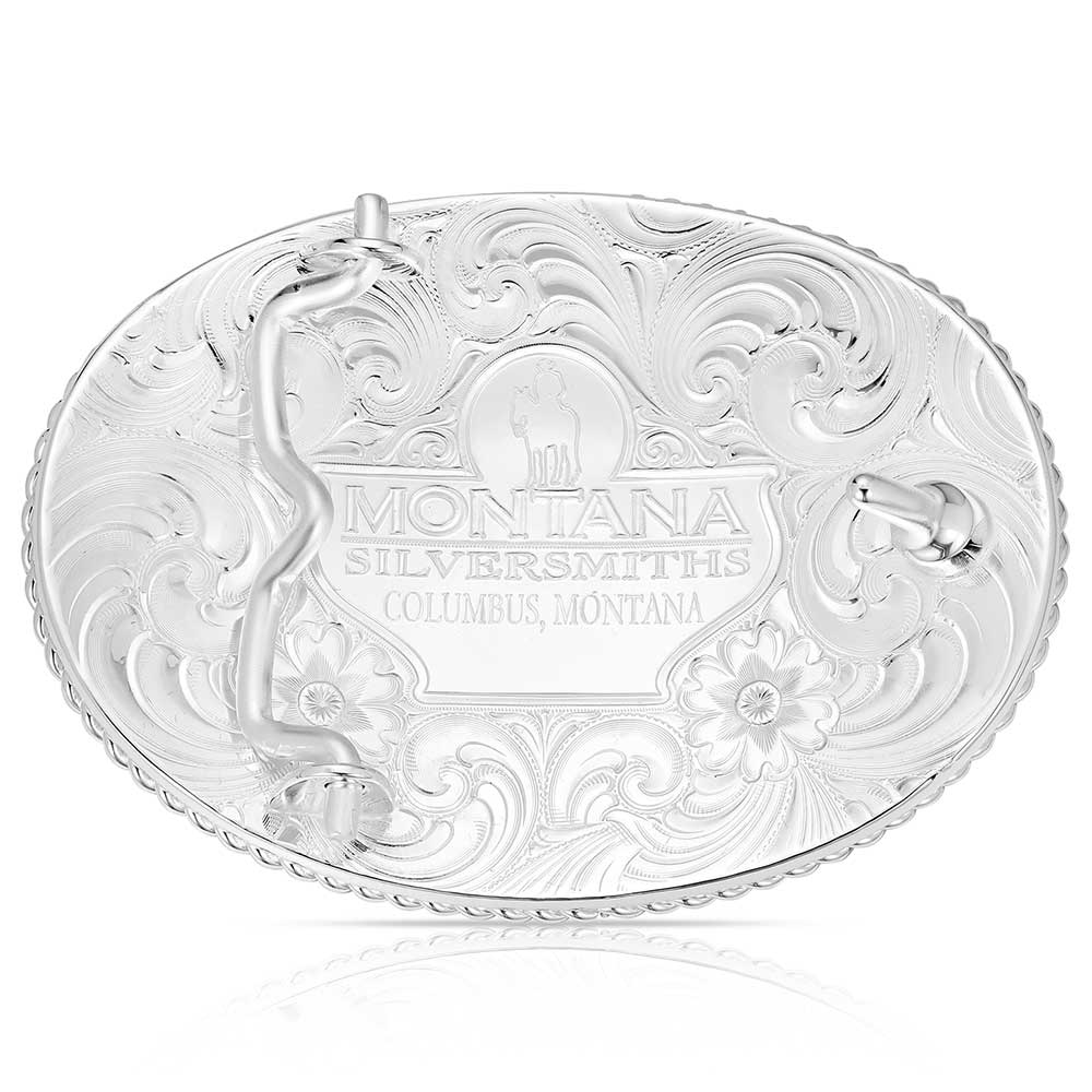 Western Belt Buckle Silver Gold Trim Engraved Initial Oval 1.5\