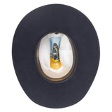 Black cowboy hat with Stetson branding on a white background