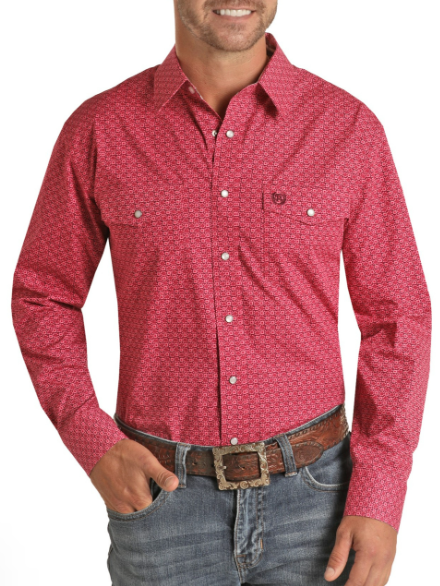 Geo Print Long Sleeve Western Snap Shirt