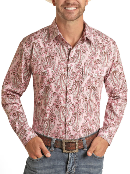 Paisley Print Long Sleeve Western Snap Shirt