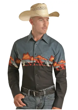 Western Midnight Border Print Western Shirt