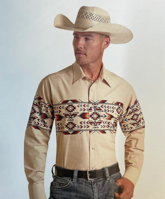Aztec Thunderbird Border Print Western Shirt