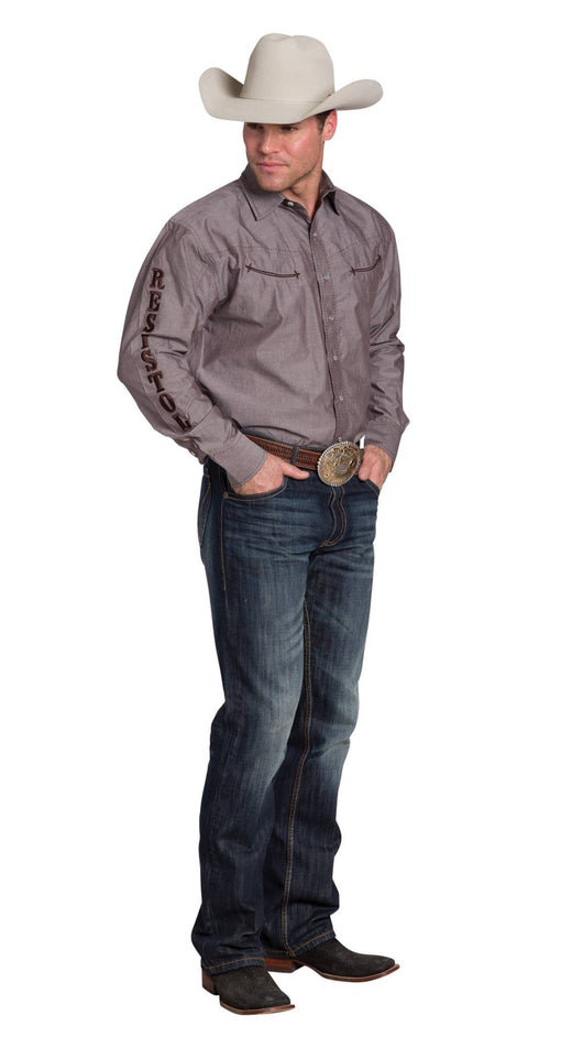 Resistol marketing long sleeve snap shirt in light brown