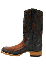 Stitched ostrich square toe boots