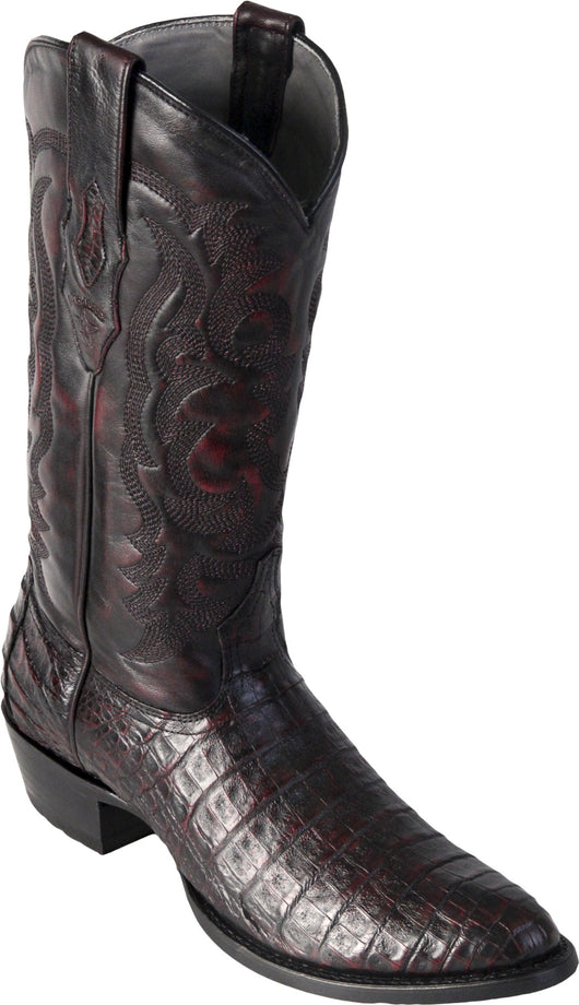 Black Cherry Caiman Belly Round Toe Boot Los Potrillos Western Wear