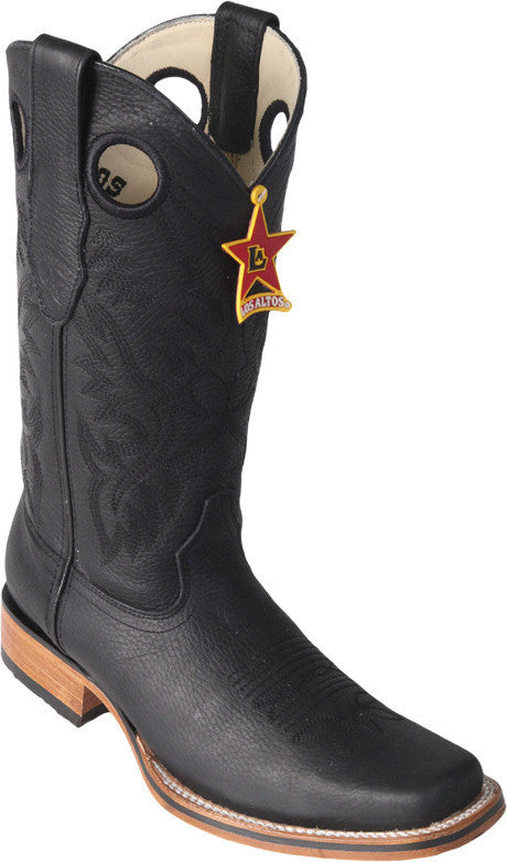 Black square toe boot with leather sole