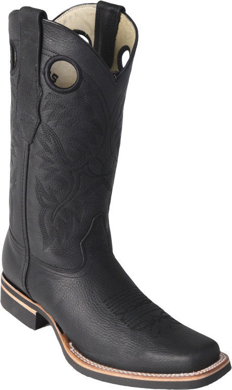 Black square toe boot with rubber sole