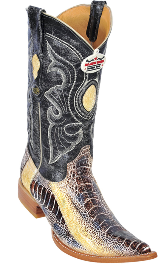 Natural color ostrich leg 3X toe boot