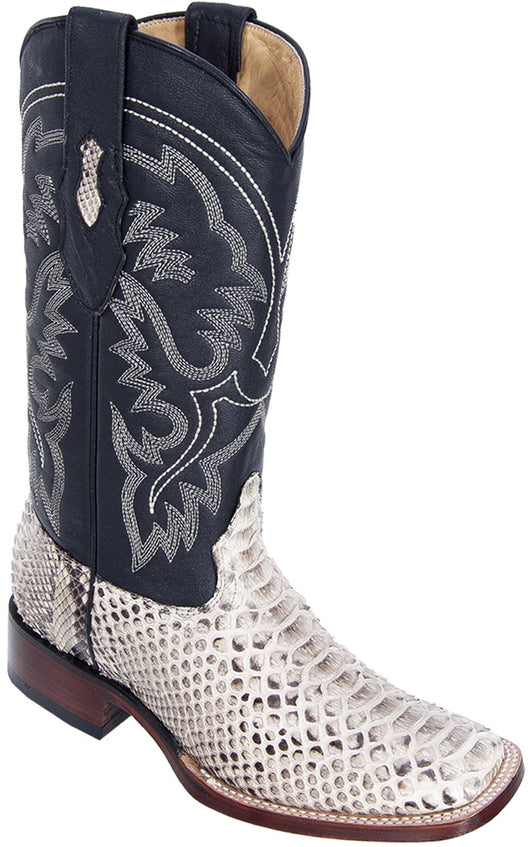 Natural Python Wide Square Toe Boot Bota Piton Los Potrillos Western Wear