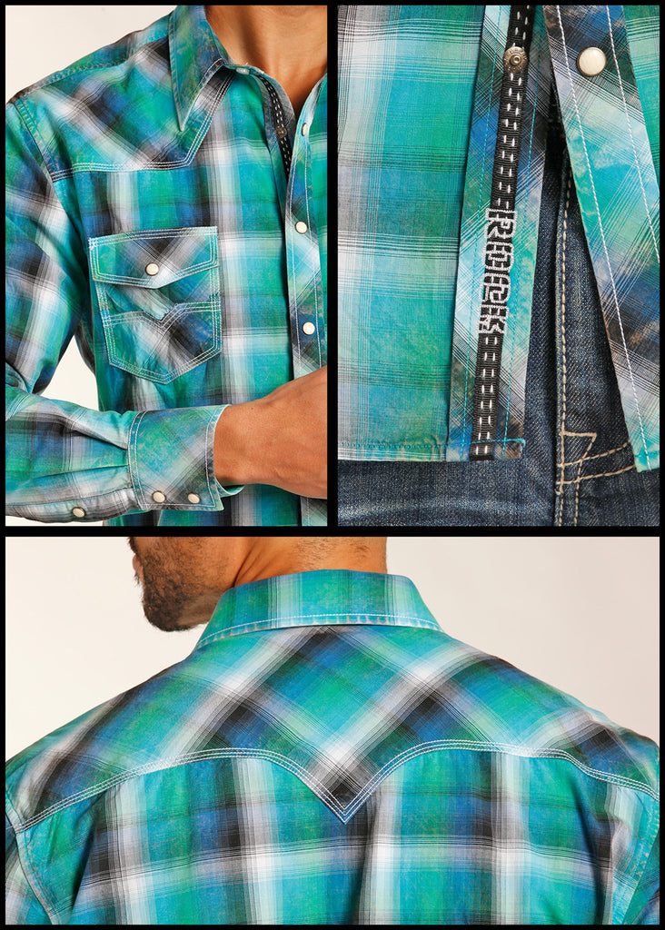 Bleach washed yarn dye ombre plaid – Los Potrillos Western Wear