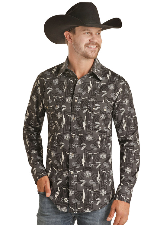 Aztec Print Long Sleeve Western Shirt