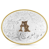 Classic Western Oval Two-Tone Initial Belt Buckle - A