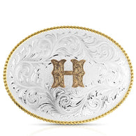 Classic Western Oval Two-Tone Initial Belt Buckle - H