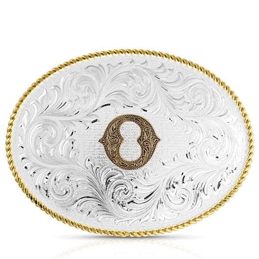 Classic Western Oval Two-Tone Initial Belt Buckle - O