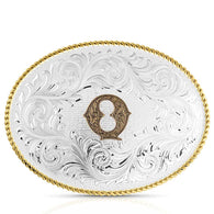 Classic Western Oval Two-Tone Initial Belt Buckle - Q