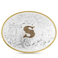 Classic Western Oval Two-Tone Initial Belt Buckle - S