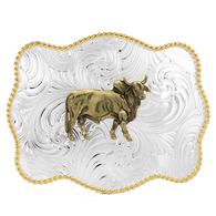 Bold Engraved Scalloped Buckle With Brahma Bull