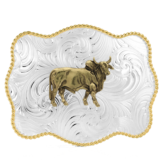 Bold Engraved Scalloped Buckle With Brahma Bull