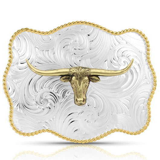 Bold Engraved Scalloped Buckle With Longhorn