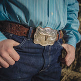 Bold Engraved Scalloped Buckle With Longhorn