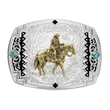 Southwest Scroll Buckle with Brand Cowboy