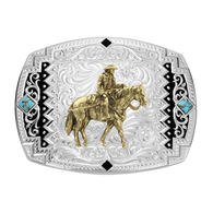 Southwest Scroll Buckle with Brand Cowboy