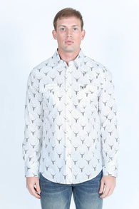 Western Snap Longhorn Print Long Sleeve
