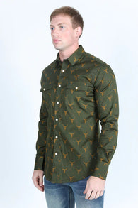 Western Snap Longhorn Print Long Sleeve