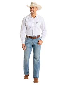 Dot Embroidery Relaxed Double Barrel Straight Boot Jeans