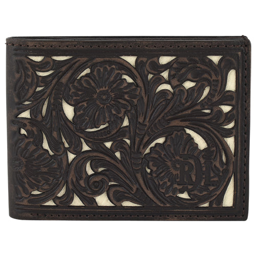 Bifold Leather Wallet DK Brown w/Ivory Underlay