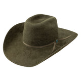 Sage green cowboy hat with a band on a white background