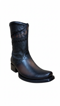 Bovine Leather Narrow Square Short Boot with Zipper