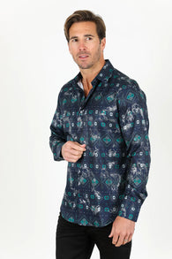 Button Up Fit Stretch Foiled Long Sleeve