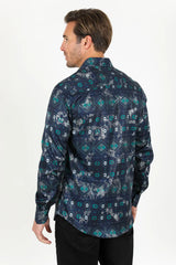 Button Up Fit Stretch Foiled Long Sleeve