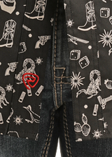 Long Sleeve Western Skull Tattoo Snap Shirt