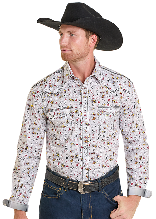 Fancy Long Sleeve Poker Print Western Snap Shirt Fancy Long Sleeve Poker Print Western Snap Shirt