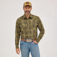Wrangler Retro Long Sleeve Shirt Modern Fit  Olive Plaid