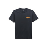 Black t-shirt with Wrangler logo on a black background