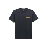 Black t-shirt with Wrangler logo on a black background