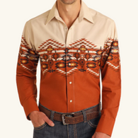 Aztec Border Print Western Shirt