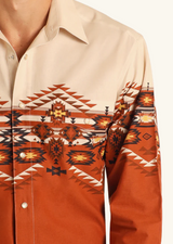 Aztec Border Print Western Shirt