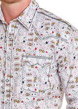 Fancy Long Sleeve Poker Print Western Snap Shirt