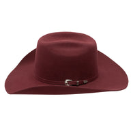 Burgundy cowboy hat with a belt on a white background
