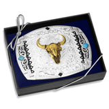Southwest Scroll Buckle with Buffalo Skull