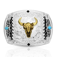 Southwest Scroll Buckle with Buffalo Skull