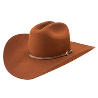 Brown cowboy hat with a decorative band on a white background