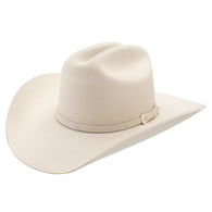Bone colored cowboy hat with a matching hat band on a white background