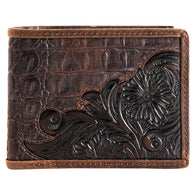 Bifold Leather Wallet Scroll With Caiman Print