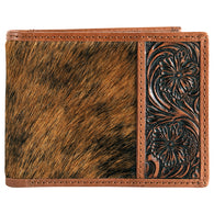 Bifold Leather Wallet Leather Hair On With Floral Scroll