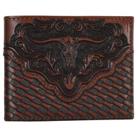 Bifold Leather Wallet Basketweave with Steerhead